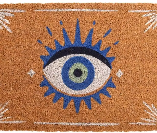 KDMK Natural All Seeing Eye Coir Doormat in Blue, Brown and Multicolour