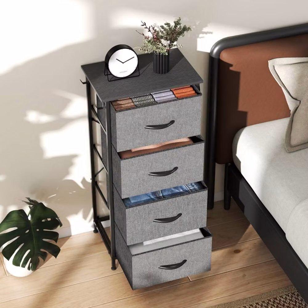 STILVORA Modern Grey Chest of Drawers with 4 Fabric Drawers and Steel Frame – 2