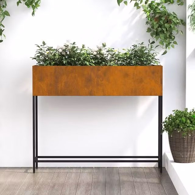 Berkfield Home Raised Garden Planter in Brown Weathering Steel, W: 100 cm, D: 26 cm, H: 82 cm – 1