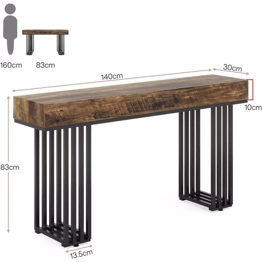 KORVIXA Industrial Console Table in Brown and Black, Rectangular Wood and Metal Entryway Sofa Table – 2