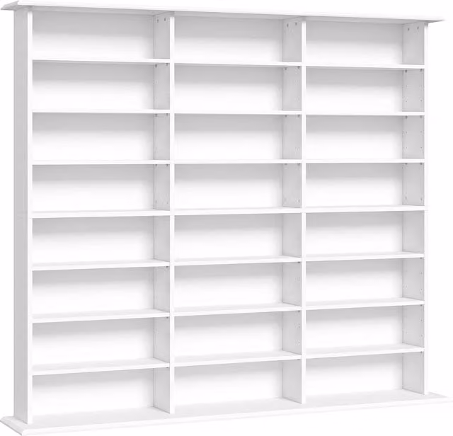 HOMCOM White Media Storage Unit with 24 Compartments and 18 Adjustable Shelves for CD, DVD and Blu-ray Storage