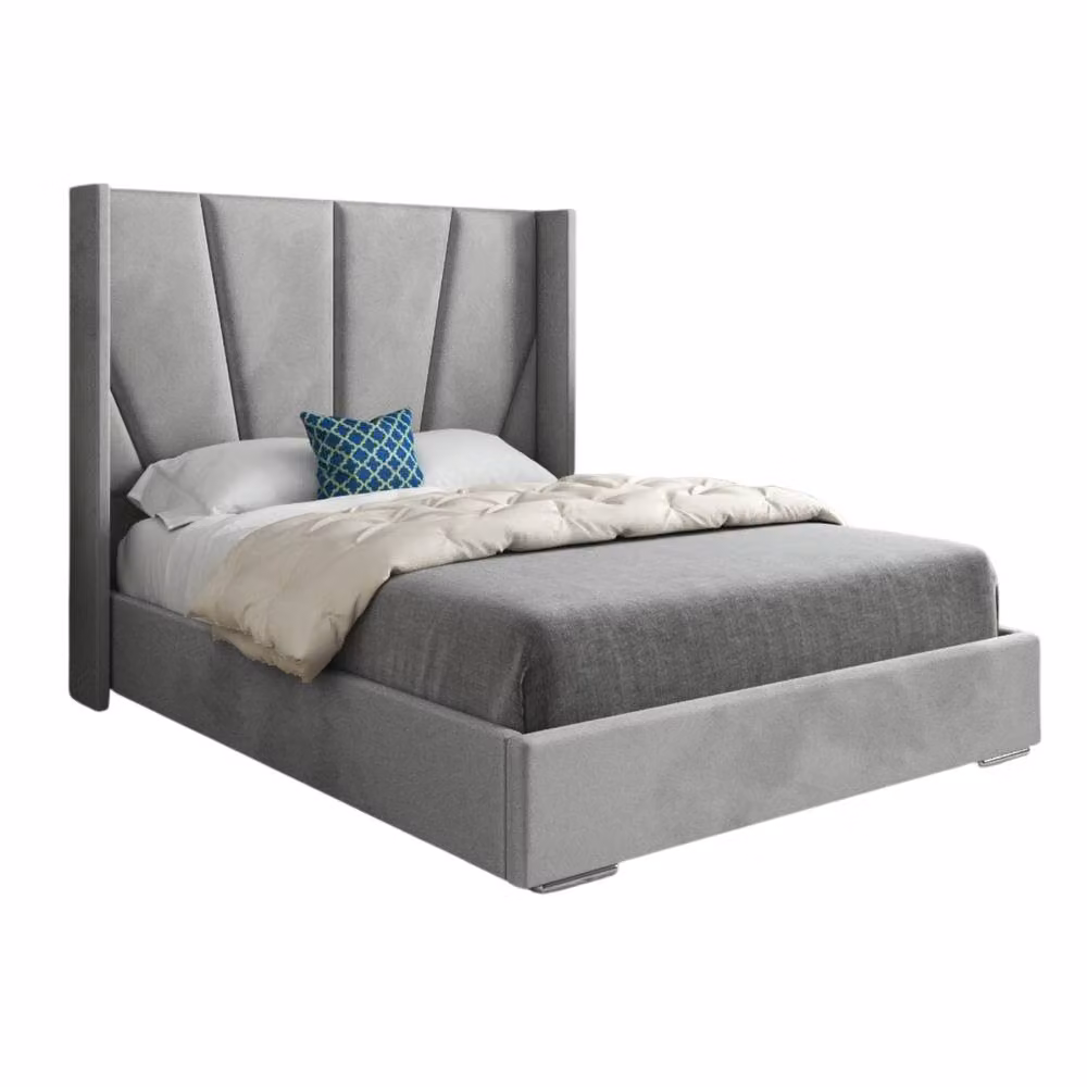 Casani Farleigh King Size Upholstered Velvet Bed Frame in Grey, W/D/H: 180 x 200 x 159 cm – 3