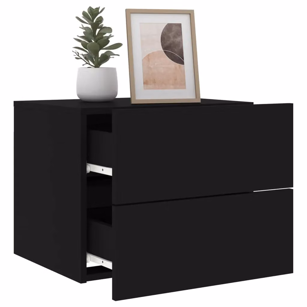 Berkfield Home Wall-mounted Bedside Cabinet with Integrated LED Lights in Black – 5