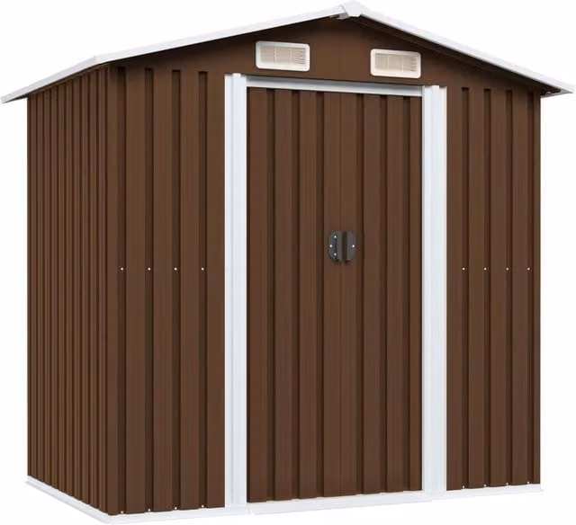 Berkfield Home Brown Steel Garden Storage Shed with Sliding Doors, W/D/H: 204 x 132 x 186 cm