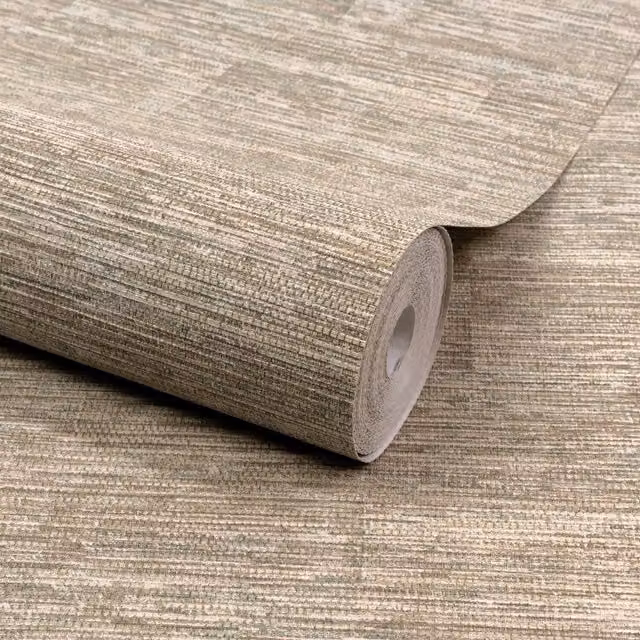 Grandeco Boutique Johor Fabric Stripe Embossed Wallpaper in Beige and Brown