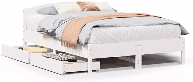 Berkfield Home White Solid Wood Pine Double Bed Frame W: 135 cm, L: 190 cm