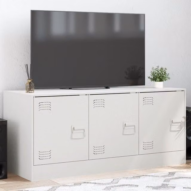 Berkfield Home Industrial White Matt Metal TV Cabinet W/D/H: 99 x 39 x 44 cm