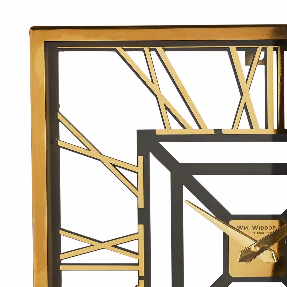 WILLIAM WIDDOP Modern Geometric Square Metal Wall Clock in Gold and Black – 3