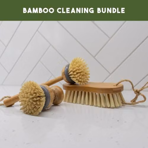 JVL Brown Bamboo and Plastic Round Dish Scrubbing Brush – 3