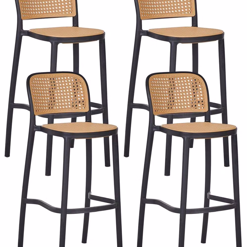 Wyld and Coco Nexa Stackable Polypropylene Bar and Dining Chairs Set in Beige and Black – 2