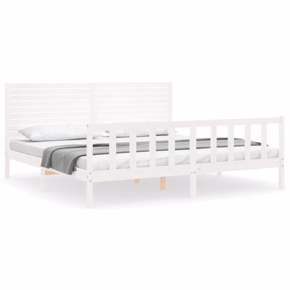 Berkfield Home Super King Size Solid Pine Bed Frame with Headboard in White – 2