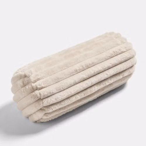 OHS Faux Fur Ribbed Round Bolster Cushion in Beige – 3