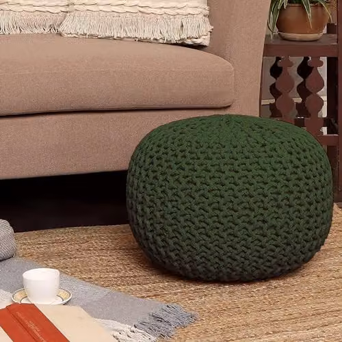 Home Sweet Home UK Handmade Large Round Knitted Cotton Pouffe Footstool Ottoman in Green – 7