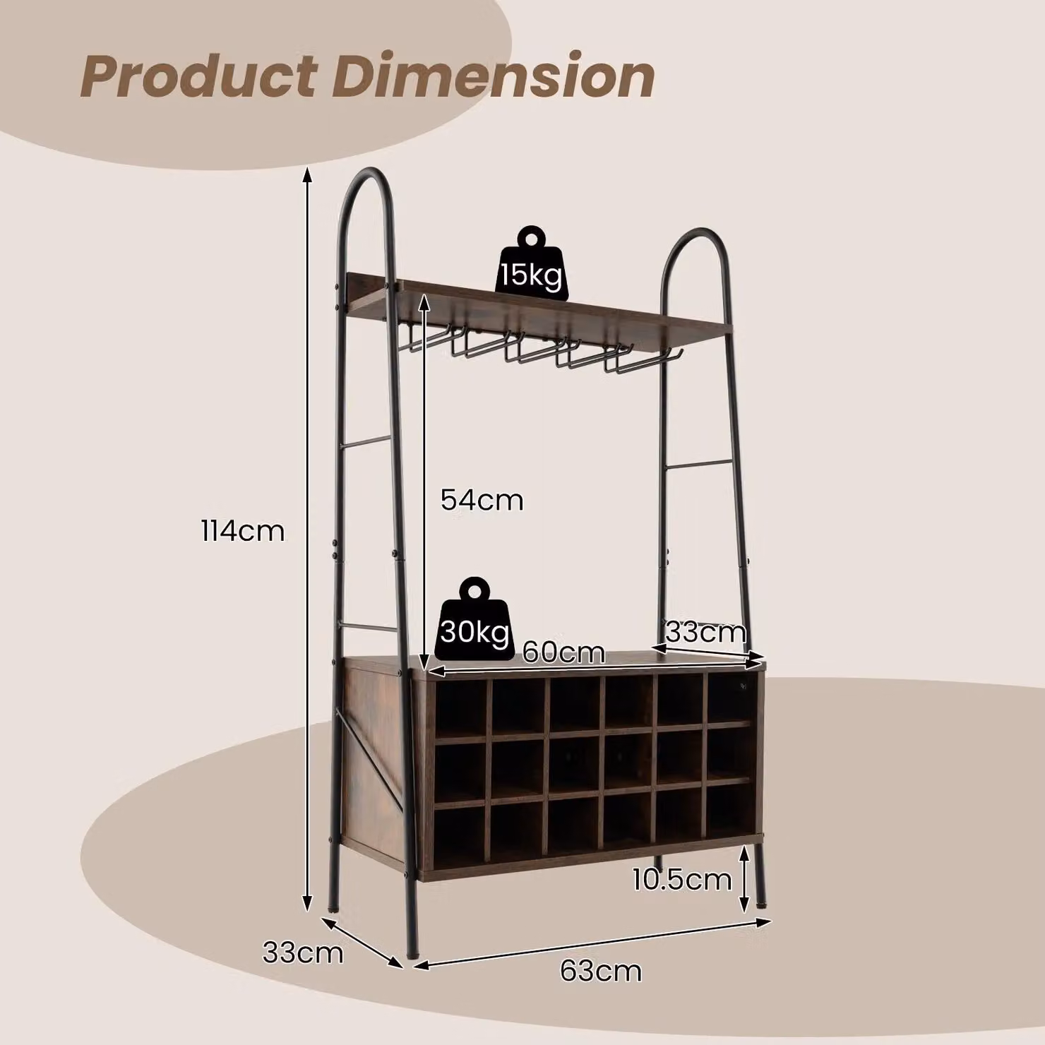 Costway Industrial Detachable Wine Bar Storage Sideboard, Freestanding Brown Cabinet with Metal and Glass Details – 2