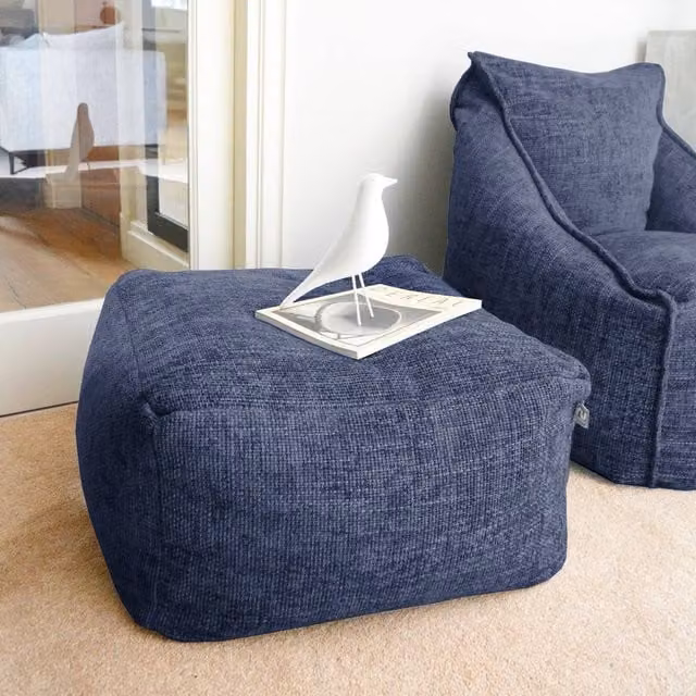 rucomfy Indoor Bean Bag Ottoman - Dark Blue Woven Fabric Pouffe Footstool, W/D/H: 60 x 36 x 60 cm – 1
