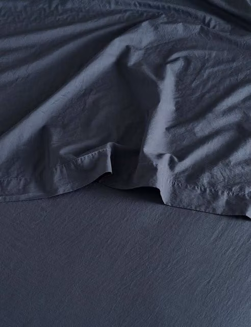 Bedfolk Washed Cotton 300 Thread Count Flat Sheet, Blue, W: 90 cm, L: 190 cm