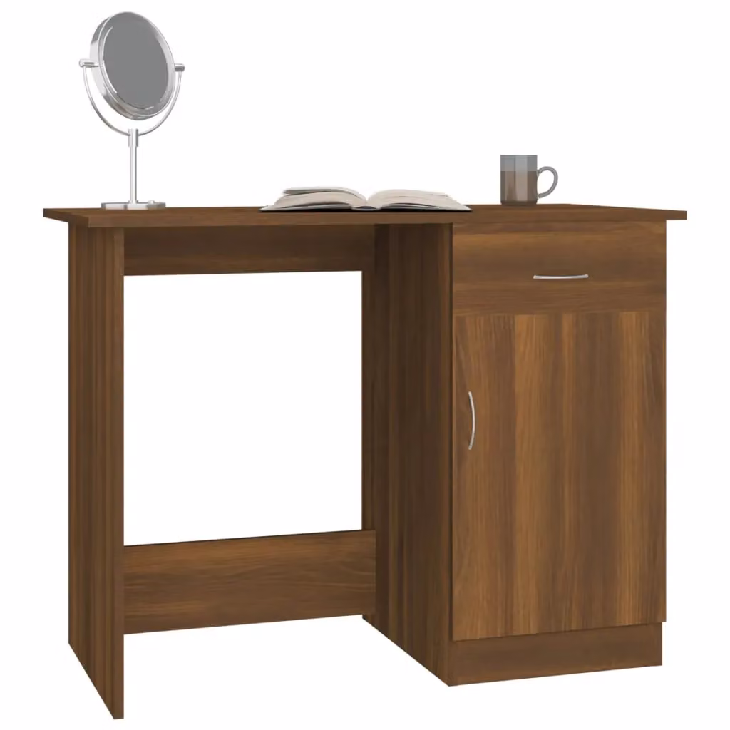 Berkfield Modern Writing Desk in Brown Oak, W/D/H: 100 x 50 x 76 cm – 3