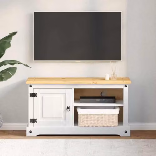 vidaXL Corona Modern TV Cabinet in White Solid Pine Wood, W/D/H: 100 x 40 x 52 cm – 2
