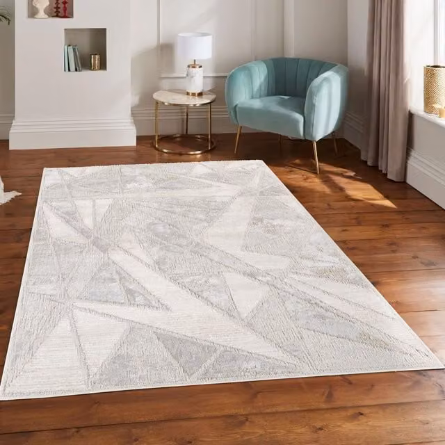 Desire Rugs Mabel Modern Abstract Geometric Area Rug in Stone, Sand, Beige and Grey, W: 120 cm, L: 170 cm