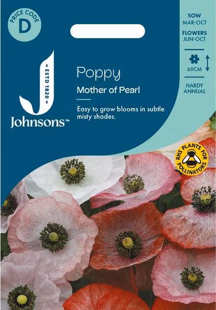 Johnsons Seeds Pink Poppy Mother of Pearl Flower Seeds