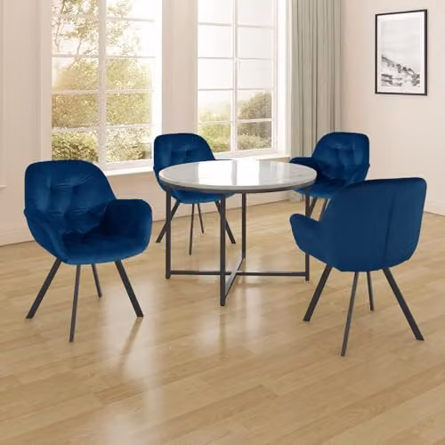 Dorel Home Furnishings Ellie Dining Chair Set of 2, Blue Velvet Upholstered, W: 66 cm, D: 66 cm, H: 86 cm – 2