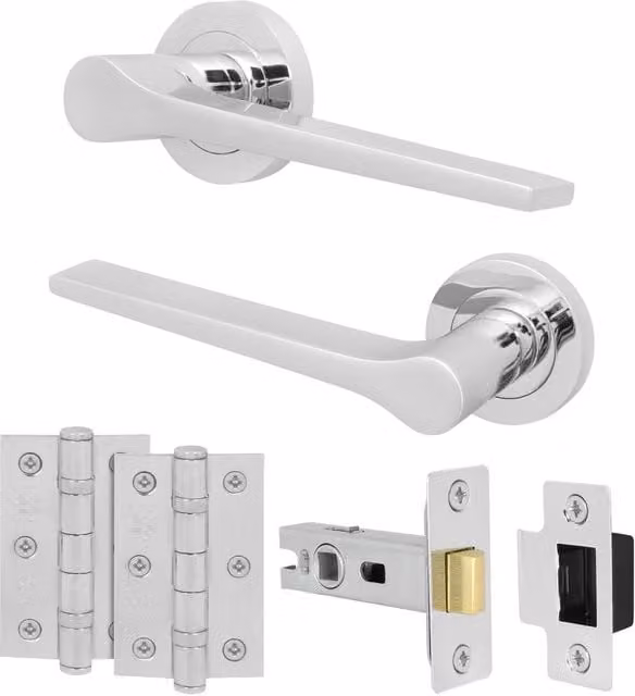 AFIT Polished Chrome Aluminium Door Handle Latch Set in Silver, Size: 150 x 150 mm – 1