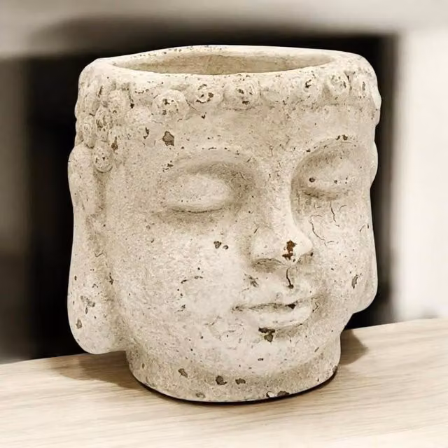 Minster Buddha Flower Pot in Beige Concrete, W: 16 cm, D: 16 cm, H: 17 cm – 1