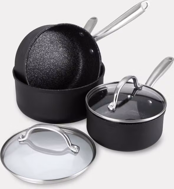Prestige Scratch Guard Non Stick Saucepan Set of 3 in Grey and Black