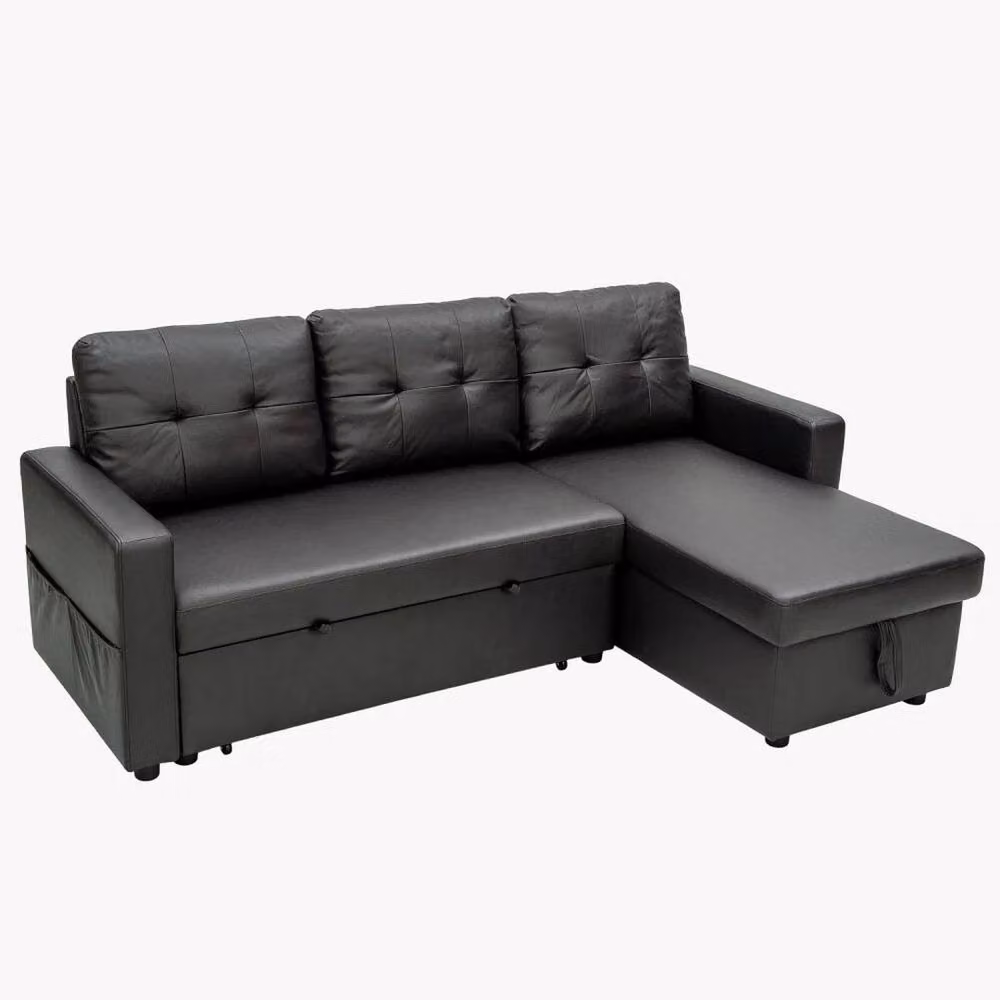 FORGEVIO 3 Seater Reversible Chaise Sofa Bed in Black with Pull-Out Sleeping Function – 2