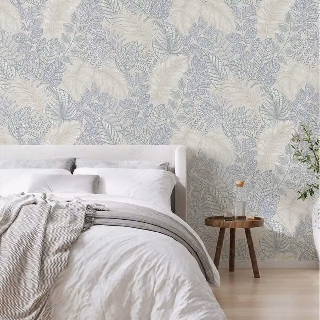Superfresco Easy Scattered Leaves Floral Botanical Wallpaper in Duck Egg Blue