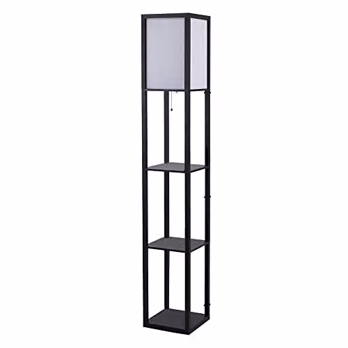 HOMCOM 3-Tier Floor Lamp with Storage Shelves, Black