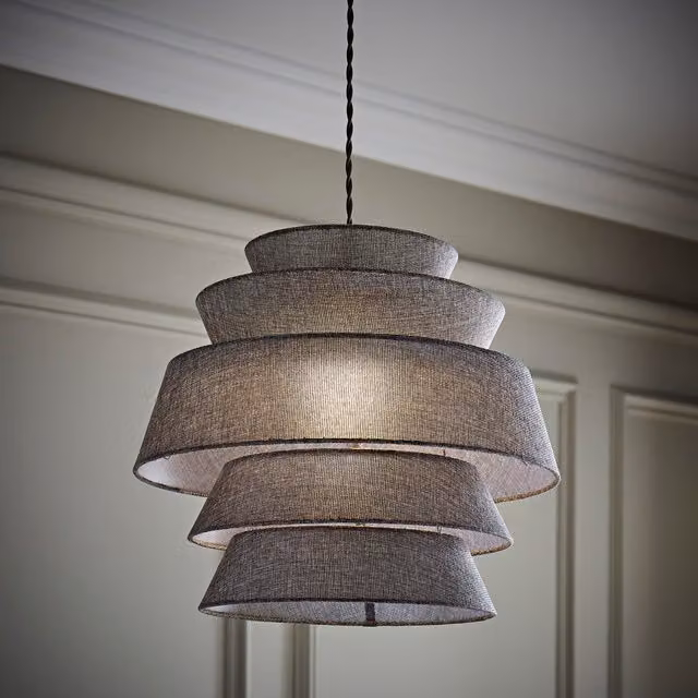 ValueLights Valerie 5 Tier Linen Ceiling Pendant Lamp Shade in Grey