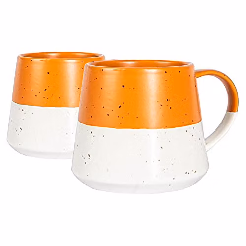 Nicola Spring Orange Dipped Flecked Stoneware Ceramic Coffee Mugs, 370ml, Pack of 2