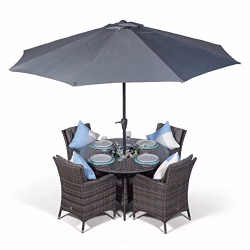 Thats Furniture Giardino Savannah 4 Seater Rattan Garden Dining Set with Ice Bucket Cooler in Grey and Brown, Round Table W: 120 cm