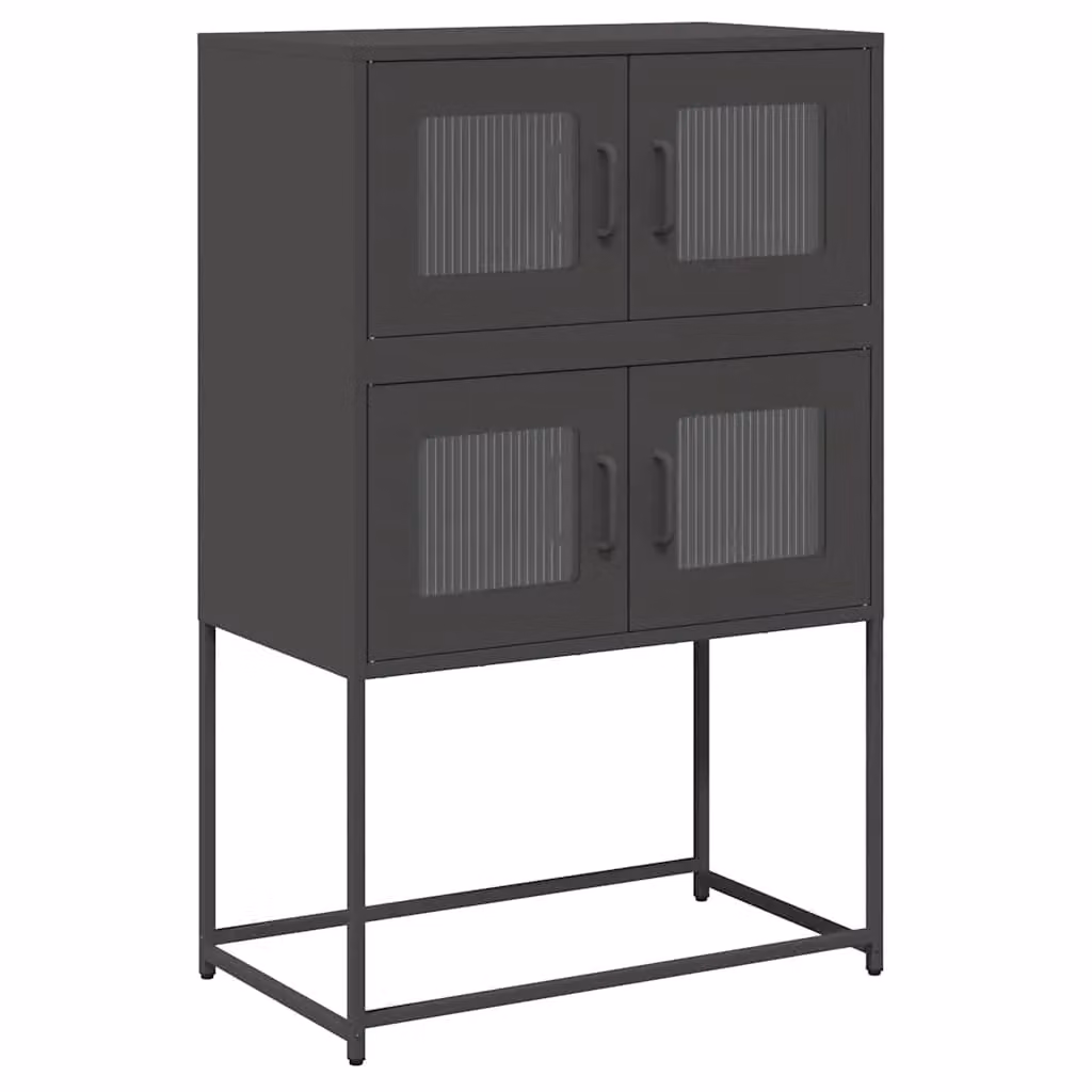 Berkfield Home Matt Black Metal Highboard with Glass Doors, W/D/H: 68 x 39 x 107 cm – 2