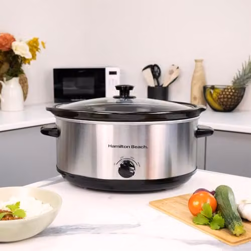 Hamilton Beach 6.5L Family Favourite Slow Cooker in Silver with Ceramic and Stainless Steel Construction – 2