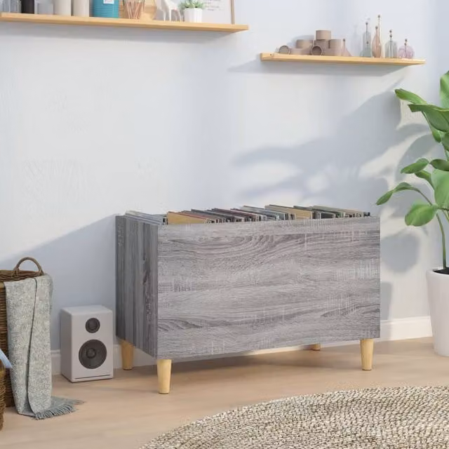Berkfield Home Record Cabinet in Grey Sonoma, W: 74.5 cm, D: 38 cm, H: 48 cm