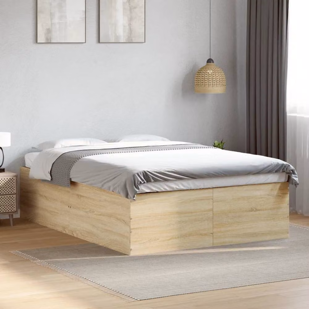 Berkfield Home Modern Bed Frame in Sonoma Oak, Beige, W: 140 cm, D: 200 cm – 2