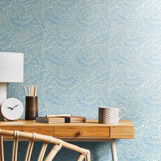 Hoopla Walls Leaf Vine Botanical Floral Vintage Wallpaper in Blue