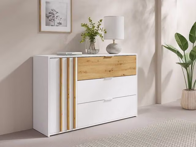 Vente-unique 3-Drawer and 1-Door Chest of Drawers in Natural and White Light Oak