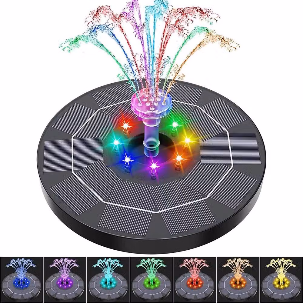 FLAVORA Solar Floating Pond Pump Fountain with 8 RGB LED Lights in Black, W/D/H: 100 x 100 x 50 cm – 2