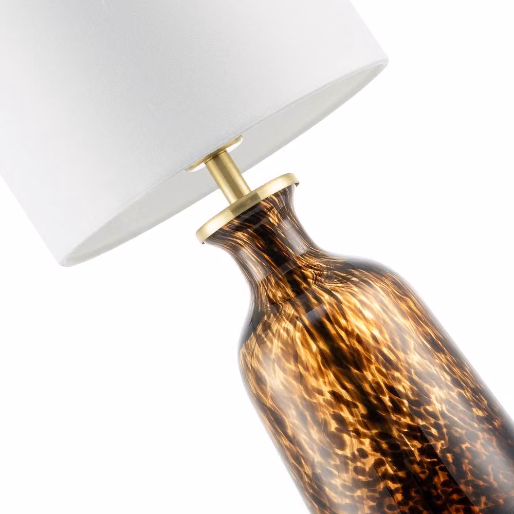 Happy Homewares Modern Amber and Black Snowflake Speckle Glass Table Lamp with Shade, H 37.0 cm – 2