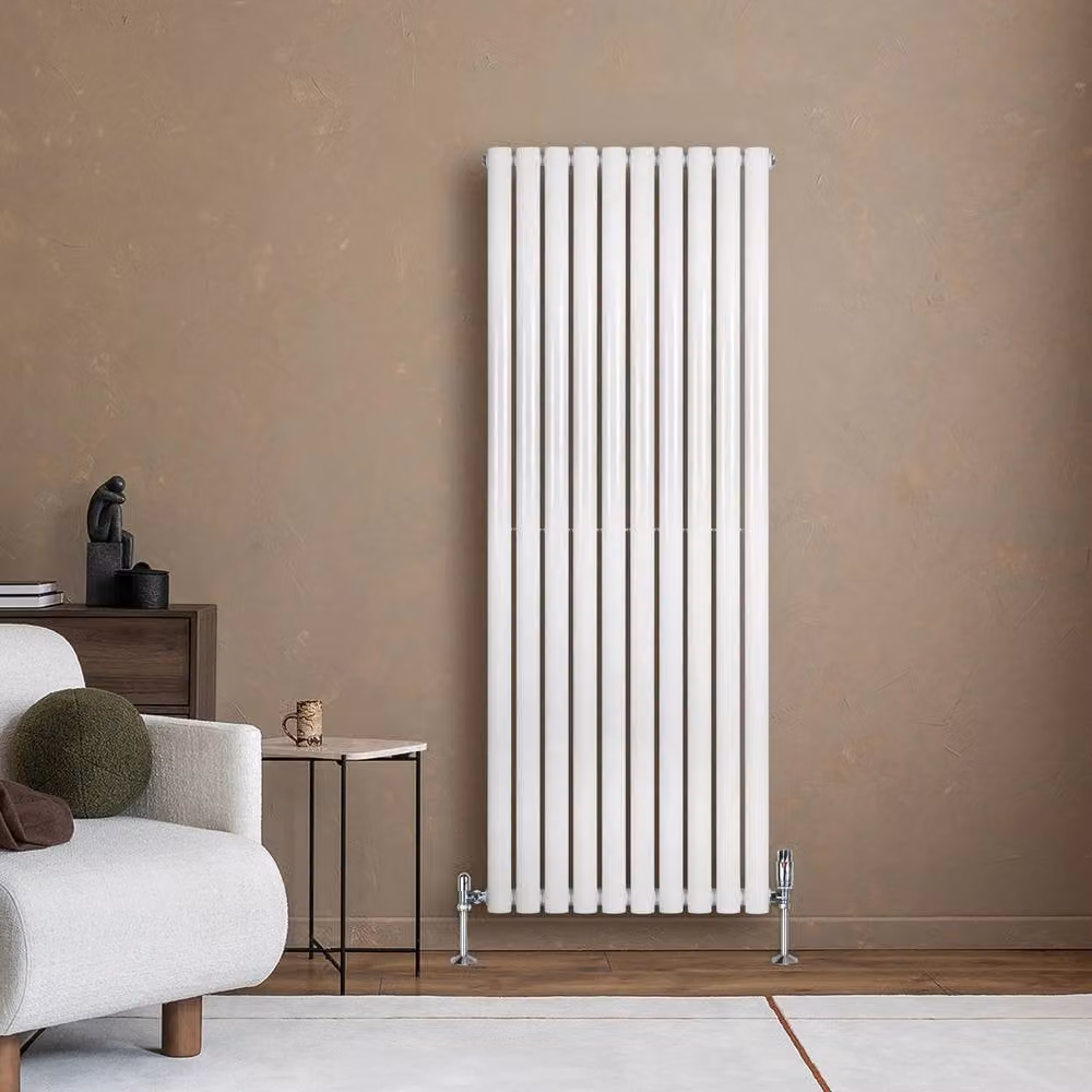 Monstershop Oval Single Column Steel Radiator with Integrated Valves and Thermostat Head, White, H: 160 cm, W: 60 cm – 2