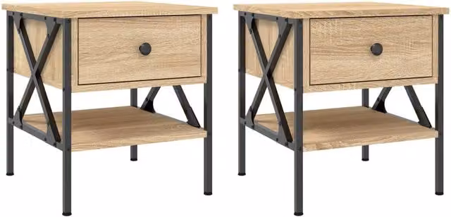 Berkfield Home Set of 2 Sonoma Oak Bedside Tables in Light Brown, W/D/H: 40 x 42 x 45 cm – 1