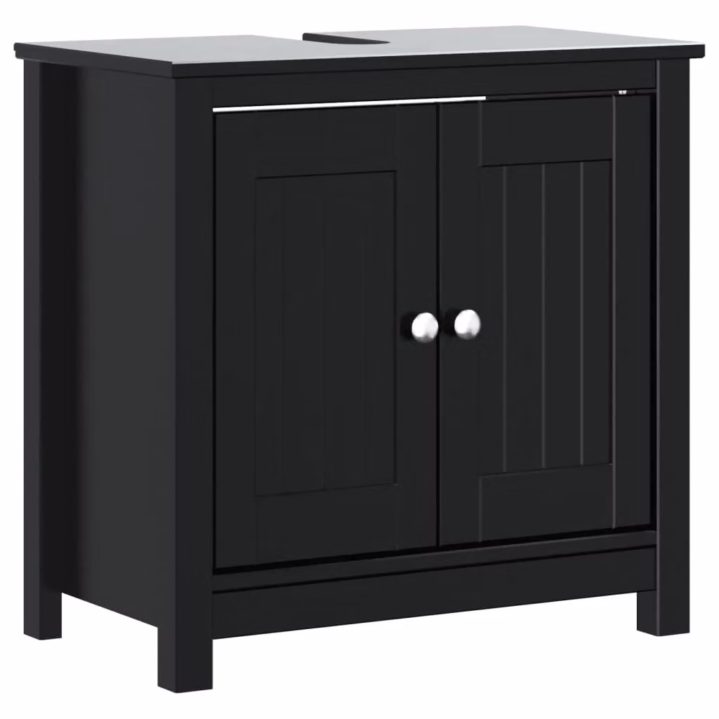 Berkfield Home BERG Black Rustic Solid Wood Pine Bathroom Sink Cabinet W/D/H: 60 x 34 x 59 cm – 2