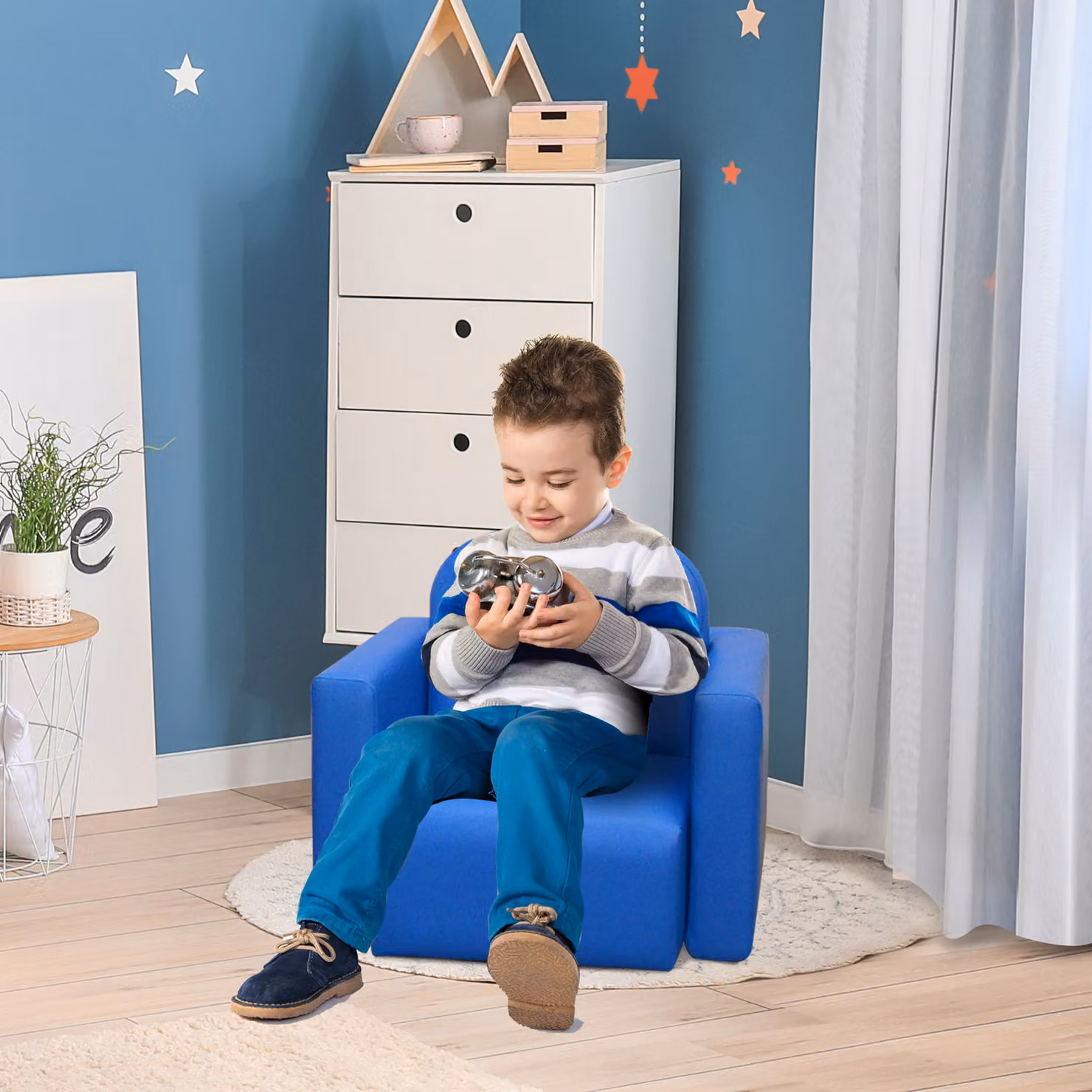 HOMCOM 2-in-1 Toddler Sofa Chair in Blue with Synthetic Leather and Foam Padding – 2