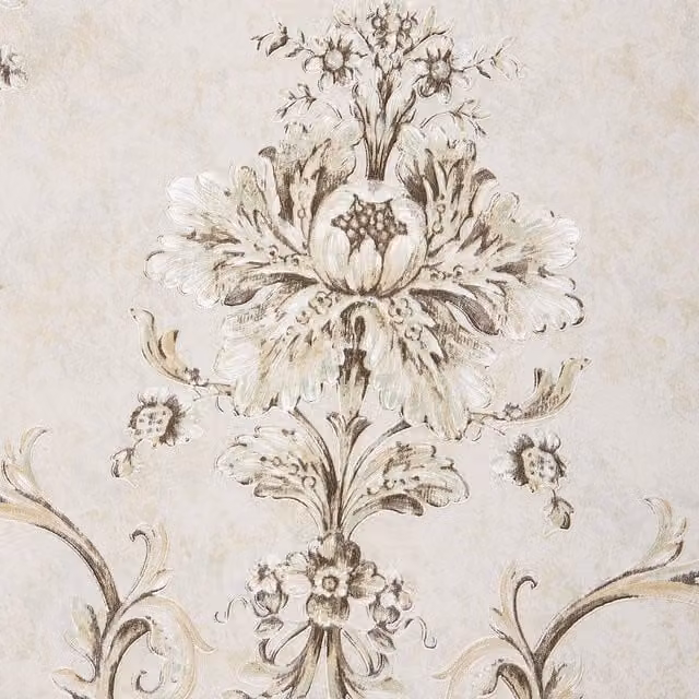 Livingandhome Vintage Floral Botanical 3D Embossed Non-Woven Damask Wallpaper Roll in Beige and White