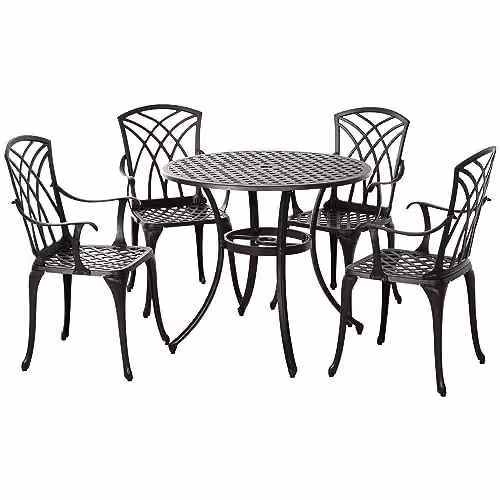 Outsunny 5 Piece Modern Garden Bistro Set with Round Coffee Table and 4 Chairs in Brown and Black Powder Coated Aluminium – 1