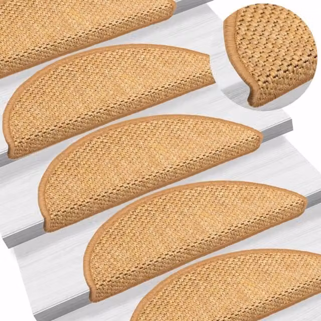 Berkfield Home Self-adhesive Sisal-Look Stair Mats, Orange, 15 Pieces, W/D/H: 56 x 17 x 3 cm
