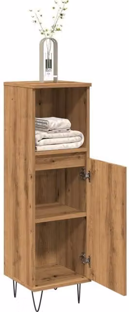 Berkfield Home Artisan Oak Bathroom Cabinet, Brown, W/D/H: 30 x 30 x 100 cm